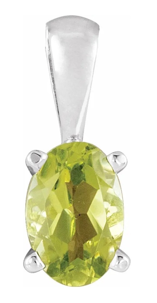 Oval Peridot Pendant, Rhodium-Plated 14k White Gold