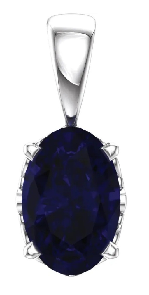 Created Blue Sapphire Pendant, Rhodium-Plated 14k White Gold