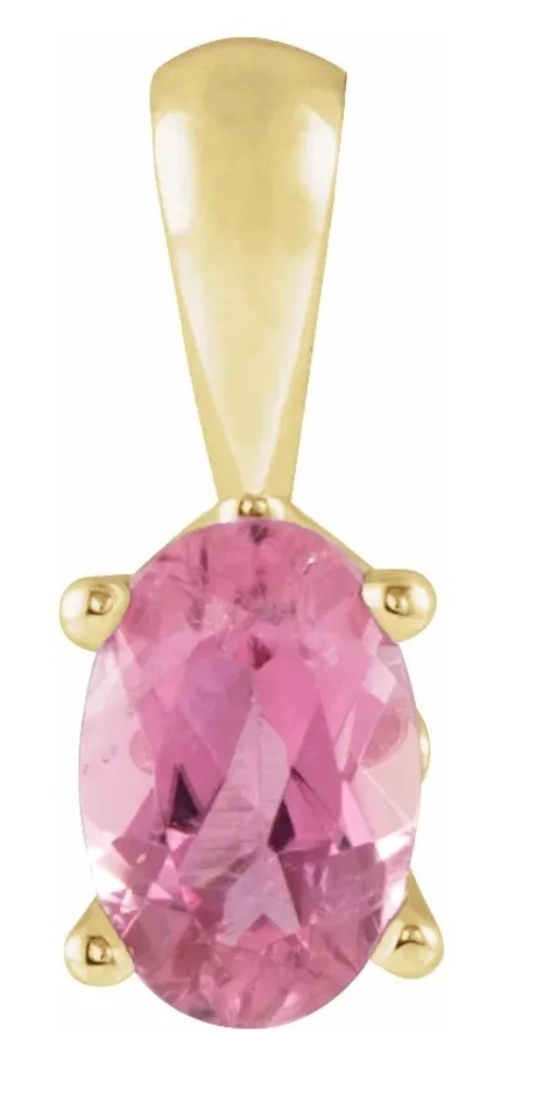 Oval Pink Tourmaline Pendant, 14k Yellow Gold