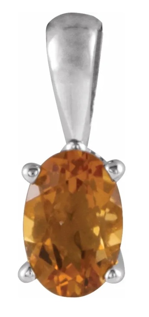 Oval Citrine Pendant, Rhodium-Plated 14k White Gold