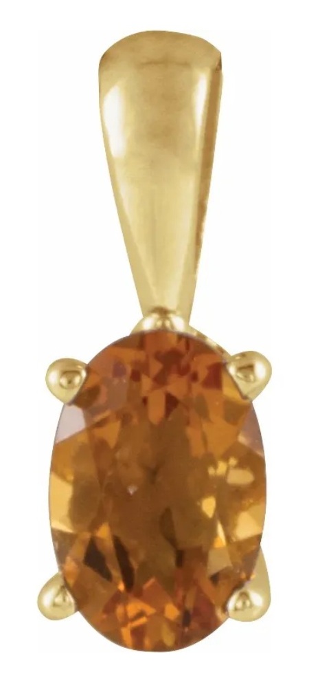 Oval Citrine Pendant, 14k Yellow Gold