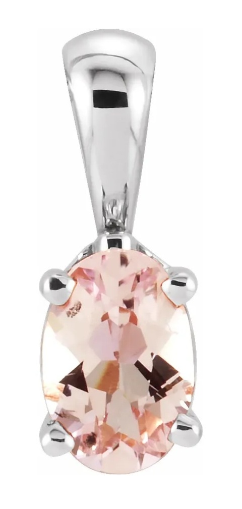 Oval Morganite Pendant, Rhodium-Plated 14k White Gold