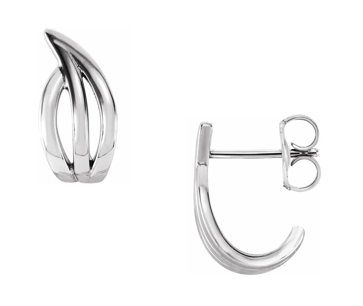 Freeform J-Hoop Earrings, Rhodium-Plated 14k White Gold 
