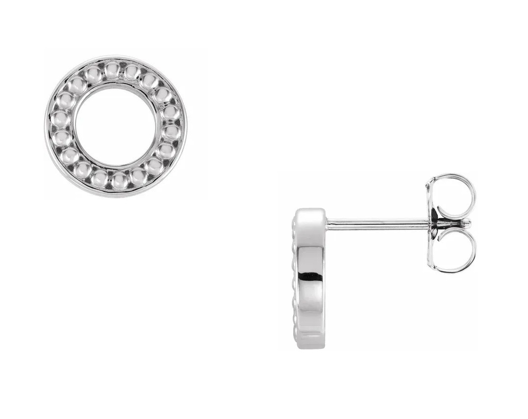 Beaded Circle Stud Earrings, 14k White Gold 
