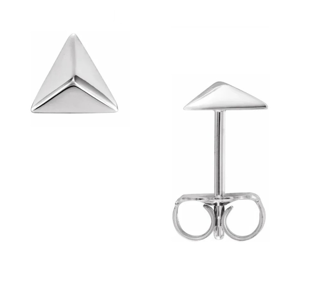 Petite Pyramid Stud Earrings, Rhodium-Plated 14k White Gold 
