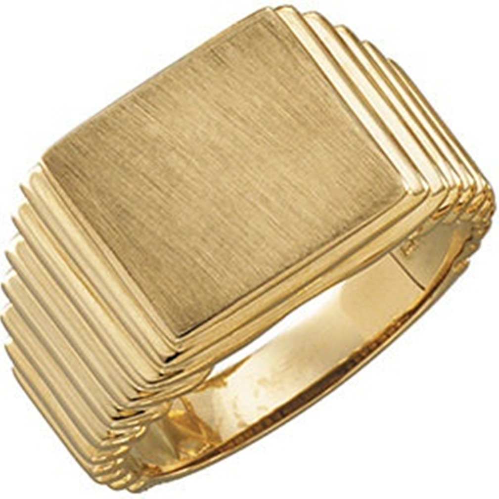 Men's 10k Yellow Gold Rectangle Signet Ring (14x13mm)