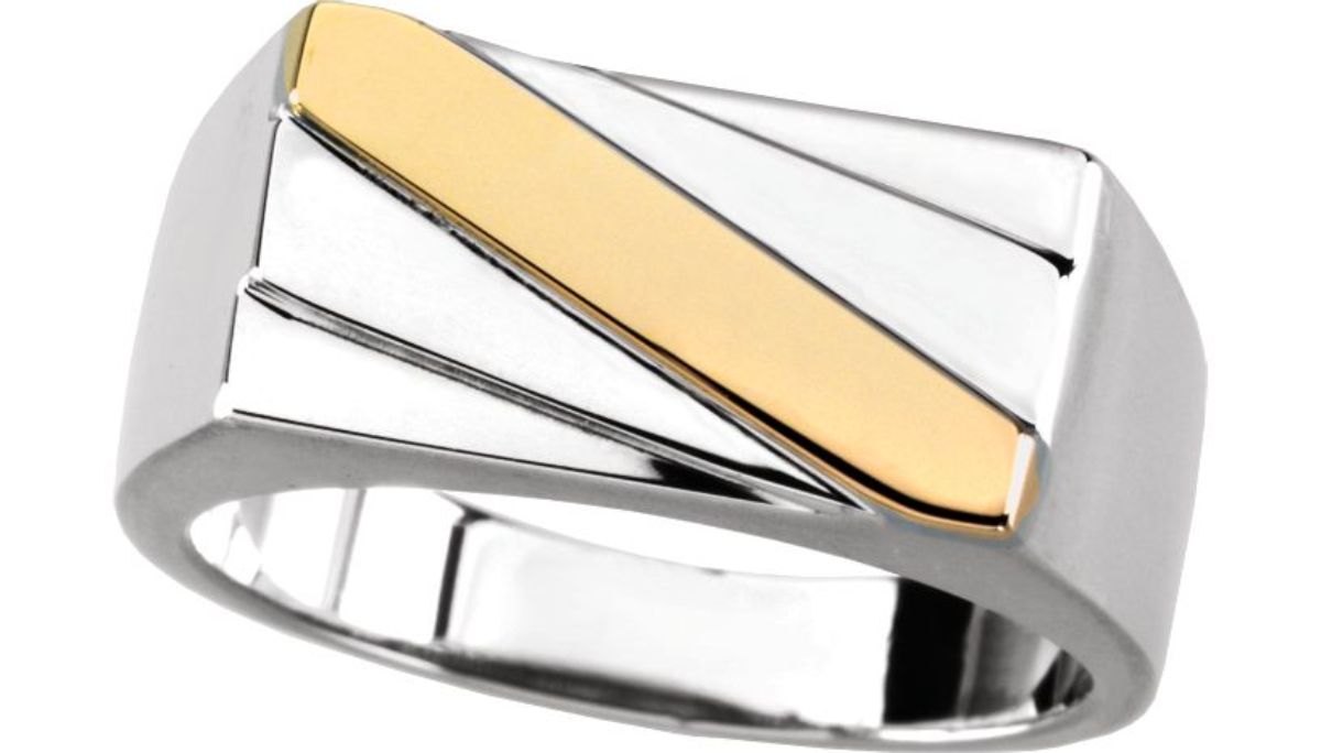 Men's Two-Tone Flat Top Ring, Rhodium-Plated 10k White and Yellow Gold