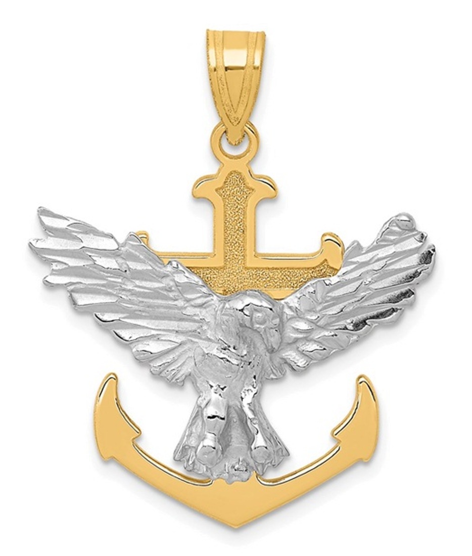 14k Two-Tone Mariners Cross With Eagle Pendant