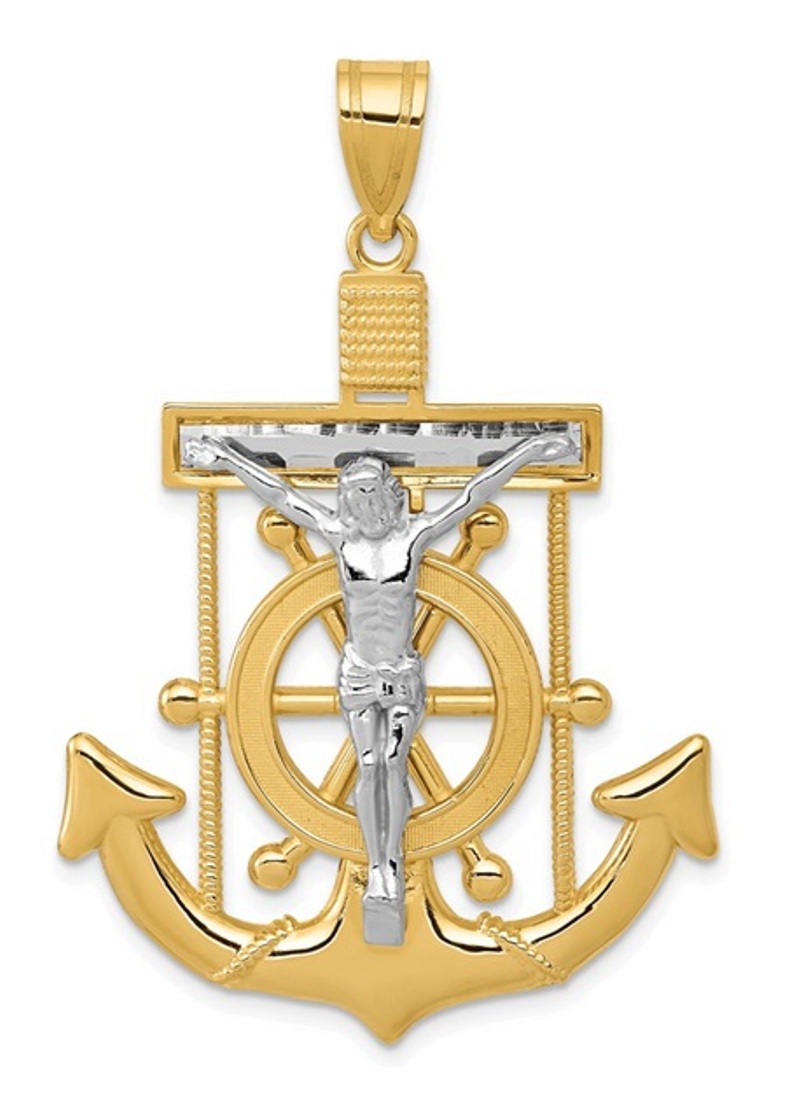 14k Two-Tone Diamond-Cut Mariner's Cross Pendant