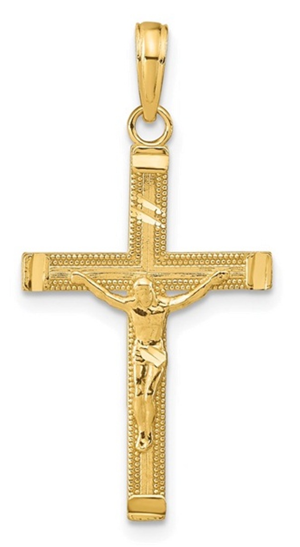 14K Diamond-Cut Fancy Tipped Crucifix Pendant