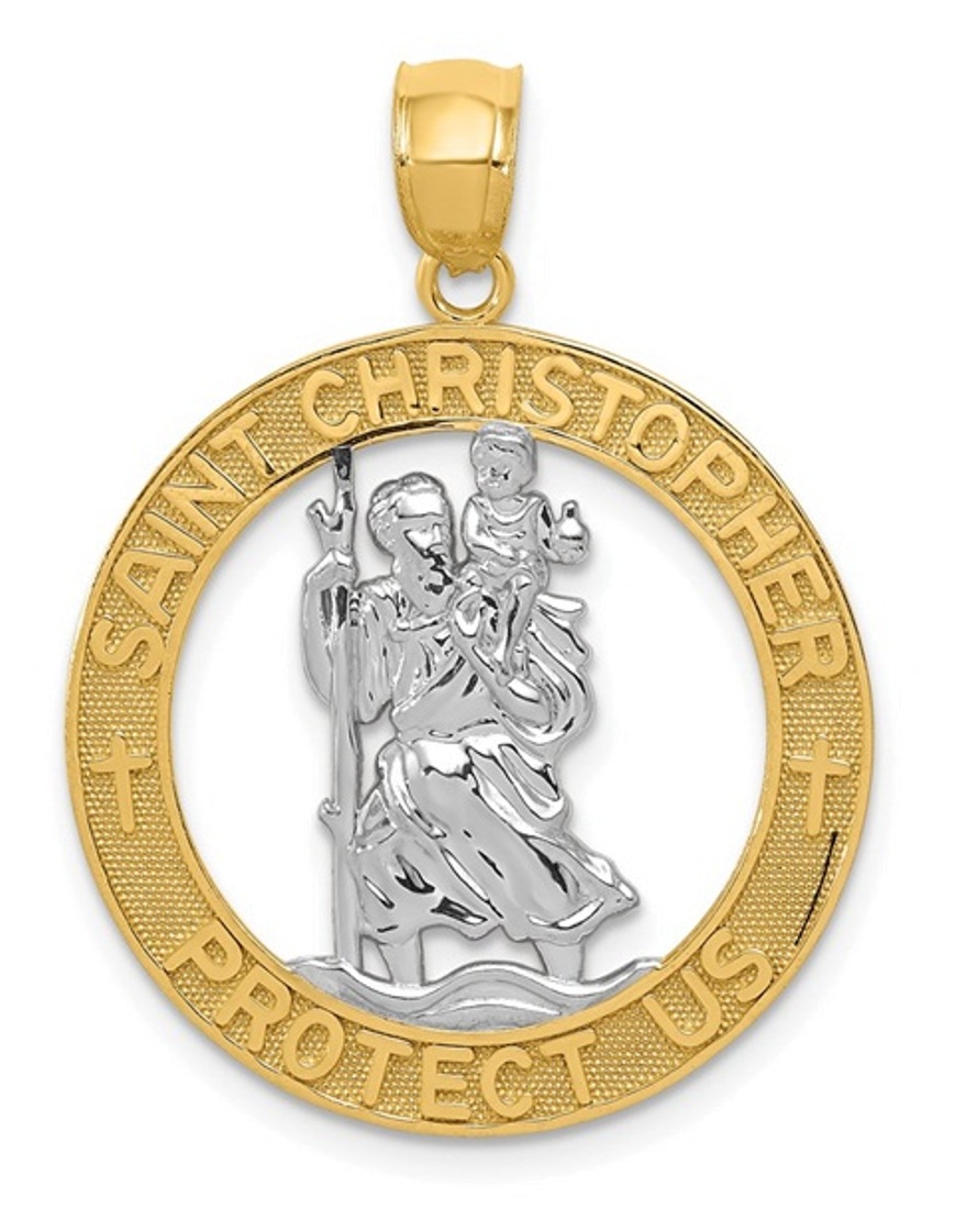 14K With Rhodium St Christopher Pendant