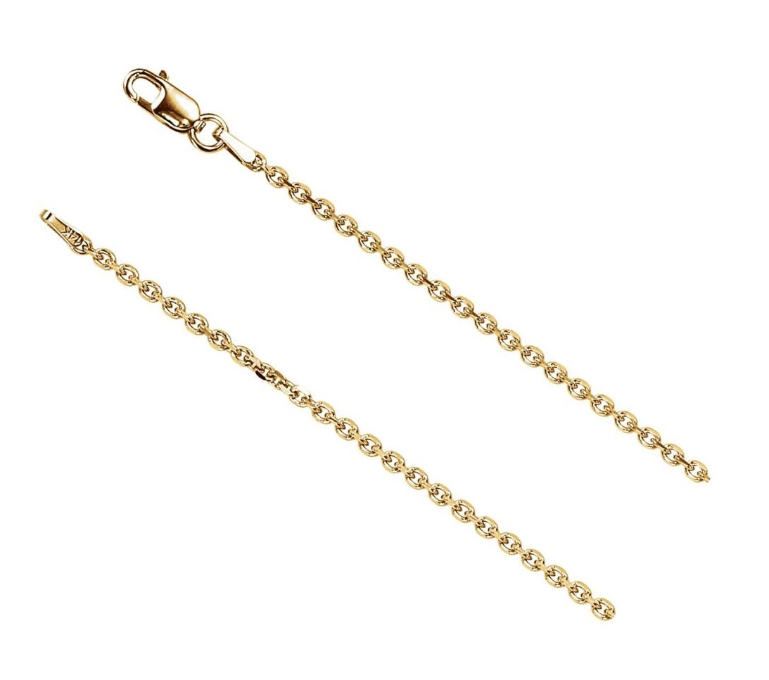 1.75mm 14k Yellow Gold Diamond Cut Cable Chain, 7