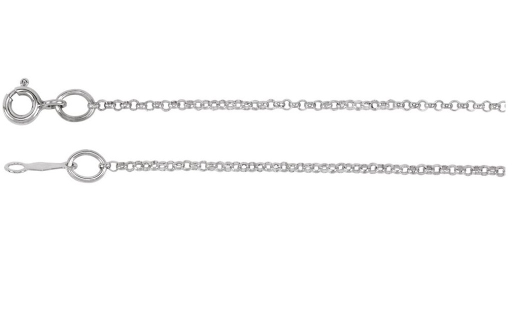 Rhodium-Plated 14k White Gold Solid Rolo Chain, 18