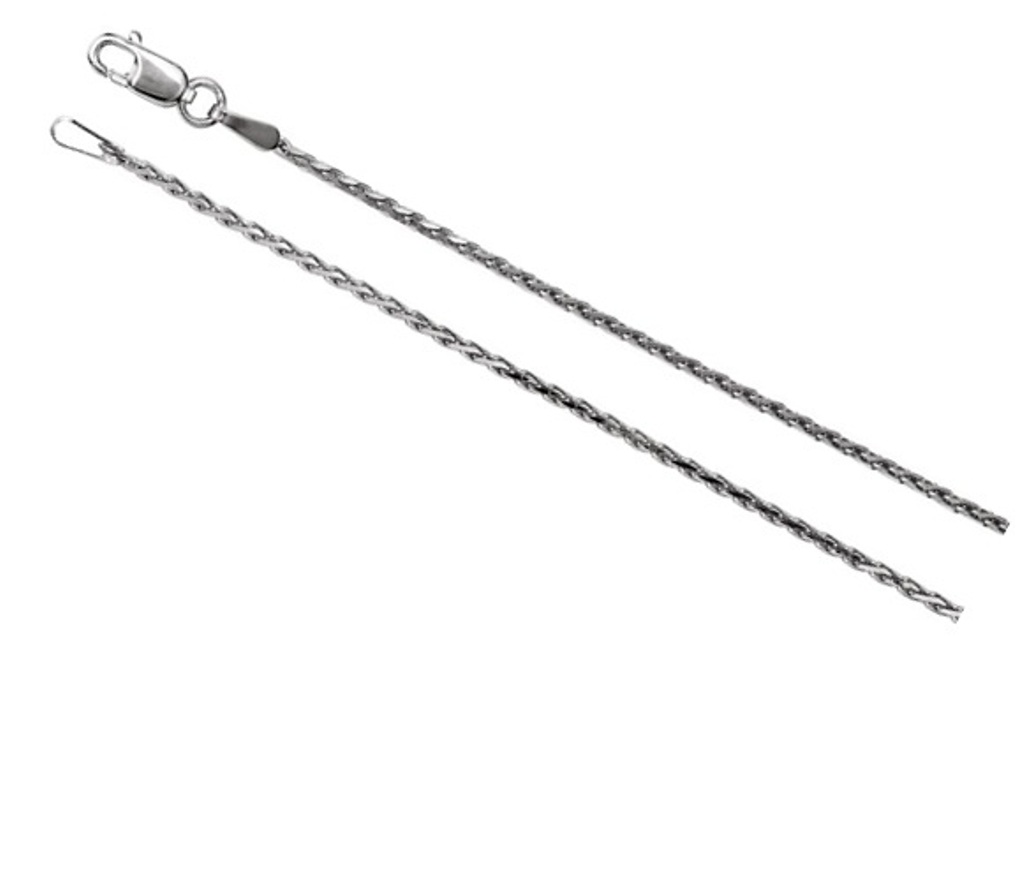 Rhodium-Plated 14k White Gold 1.5mm Diamond-Cut Wheat Chain with Lobster Clasp
