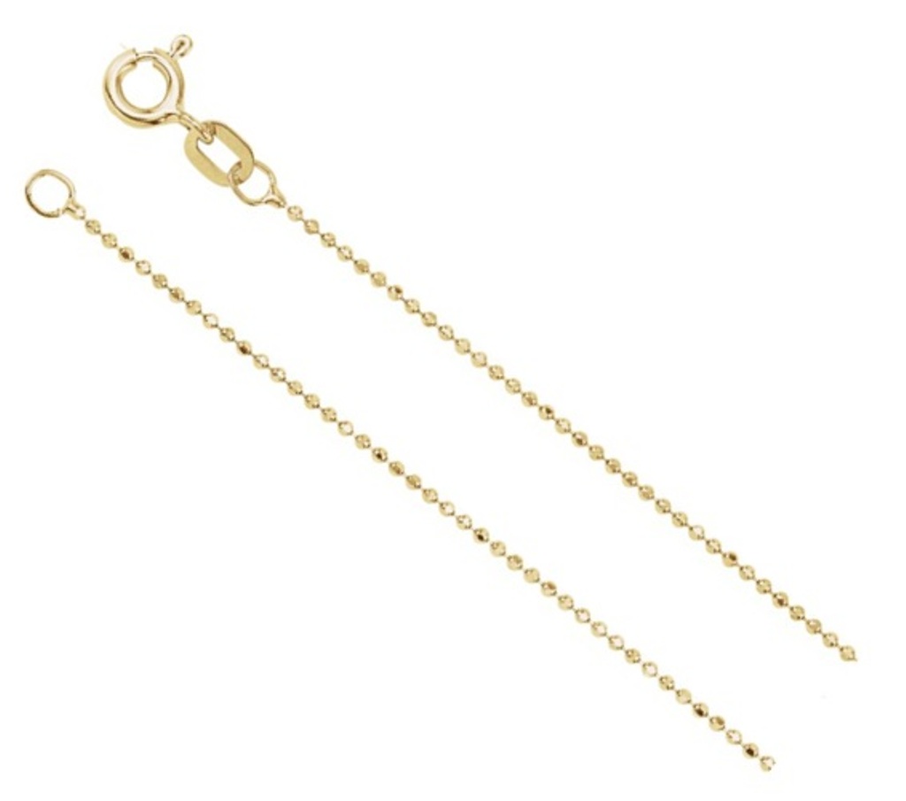 14k Yellow Gold 1mm Solid Diamond-Cut Bead Chain