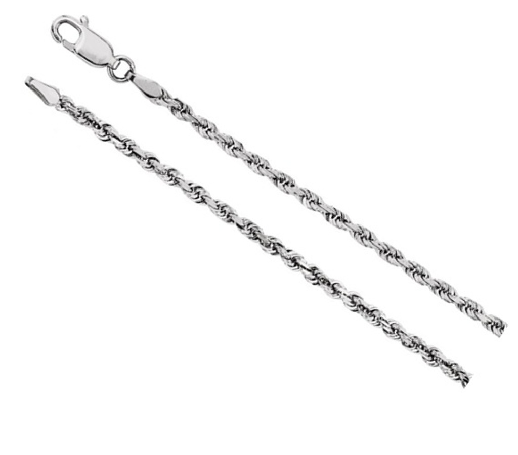 Rhodium-Plated 14K White Gold 2.5mm Diamond-Cut Rope Chain with Lobster Clasp