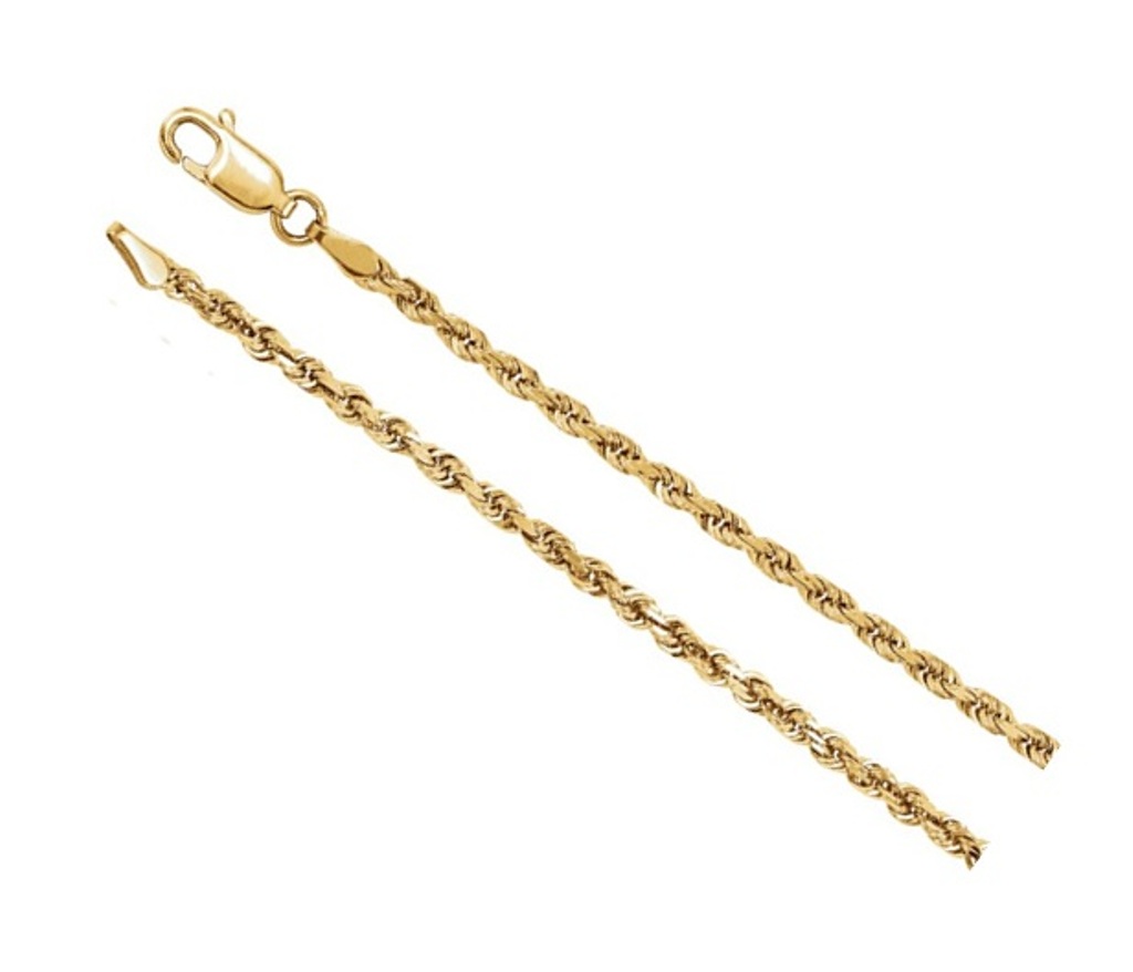 14k Yellow Gold 2.5mm Diamond-Cut Rope Chain with Lobster Clasp