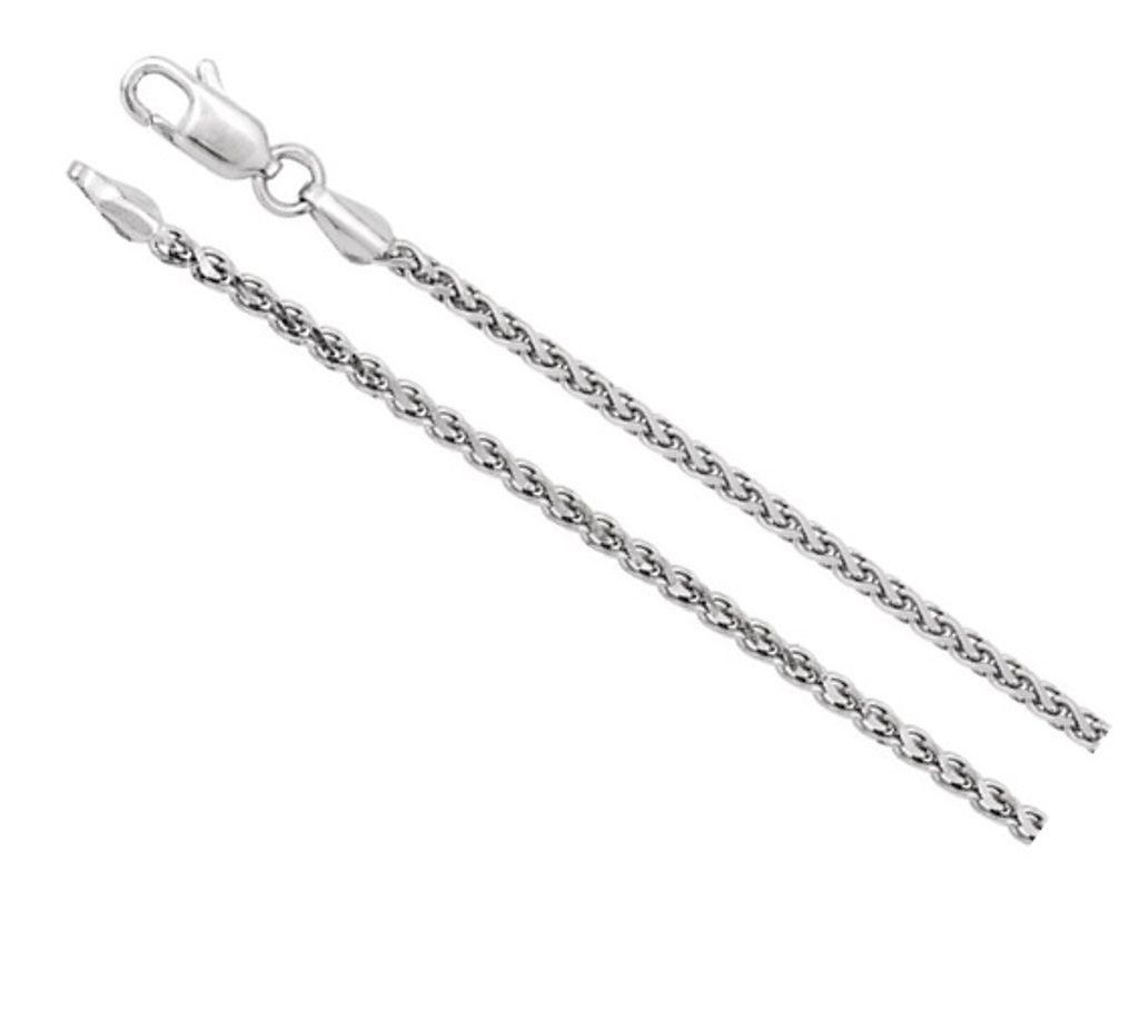 Rhodium-Plated 14K White Gold 2mm Diamond-Cut Wheat Chain with Lobster Clasp