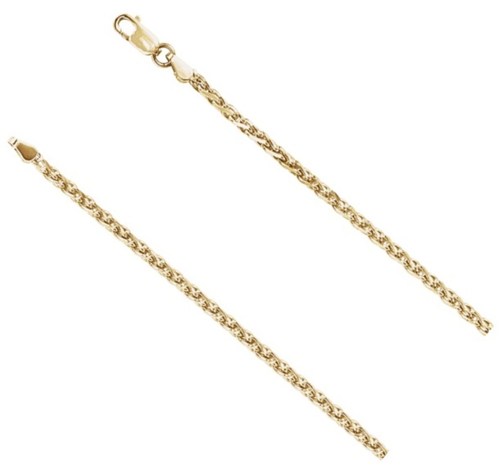 14k Yellow Gold 2mm Diamond-Cut Wheat Chain with Lobster Clasp