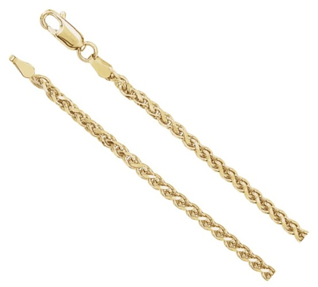 14k Yellow Gold 2.75mm Diamond-Cut Wheat Chain with Lobster Clasp