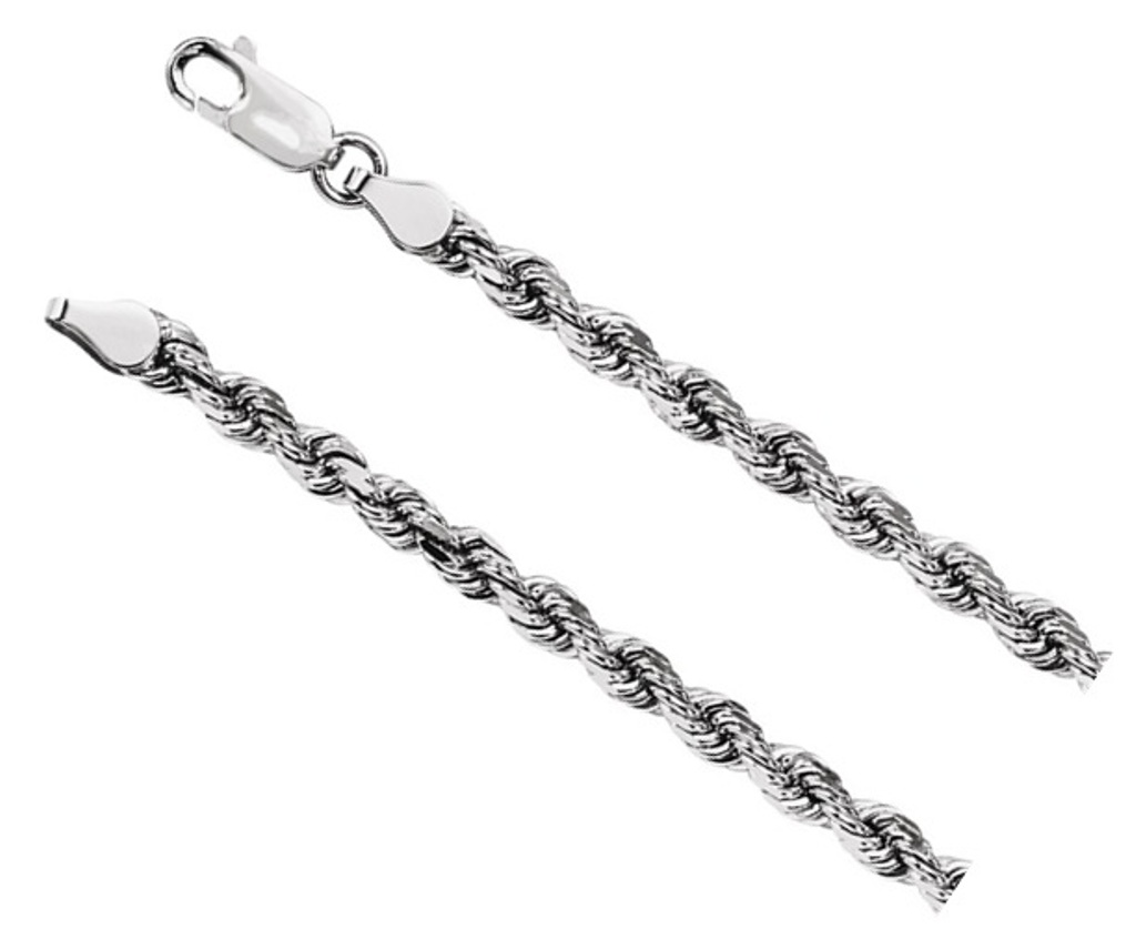 14k White Gold 3.9mm Diamond-Cut Rope Chain with Lobster Clasp