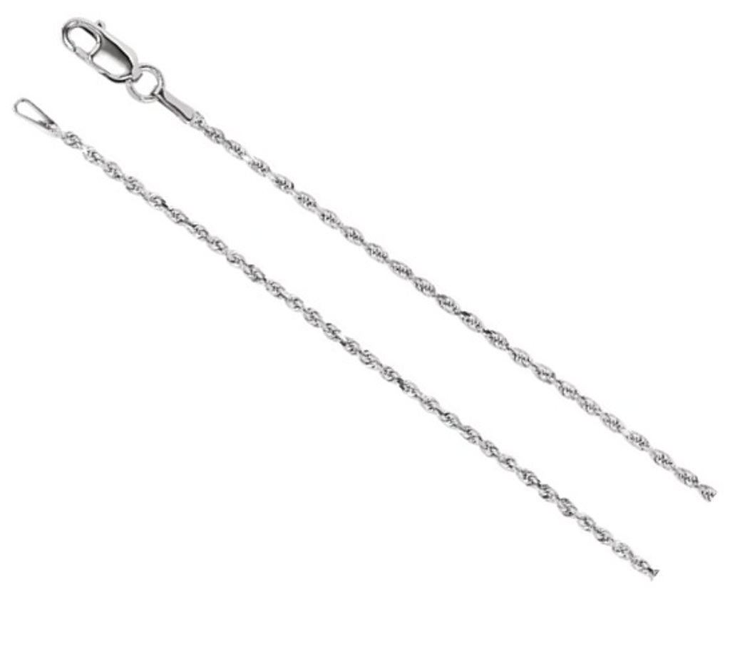 14k White Gold 1.3mm Diamond-Cut Rope Chain with Lobster Clasp