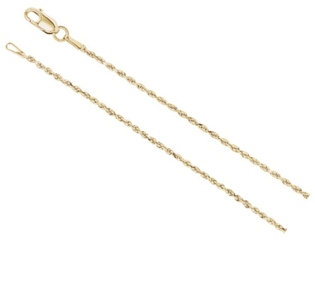 14k Yellow Gold 1.3mm Diamond-Cut Rope Chain with Lobster Clasp