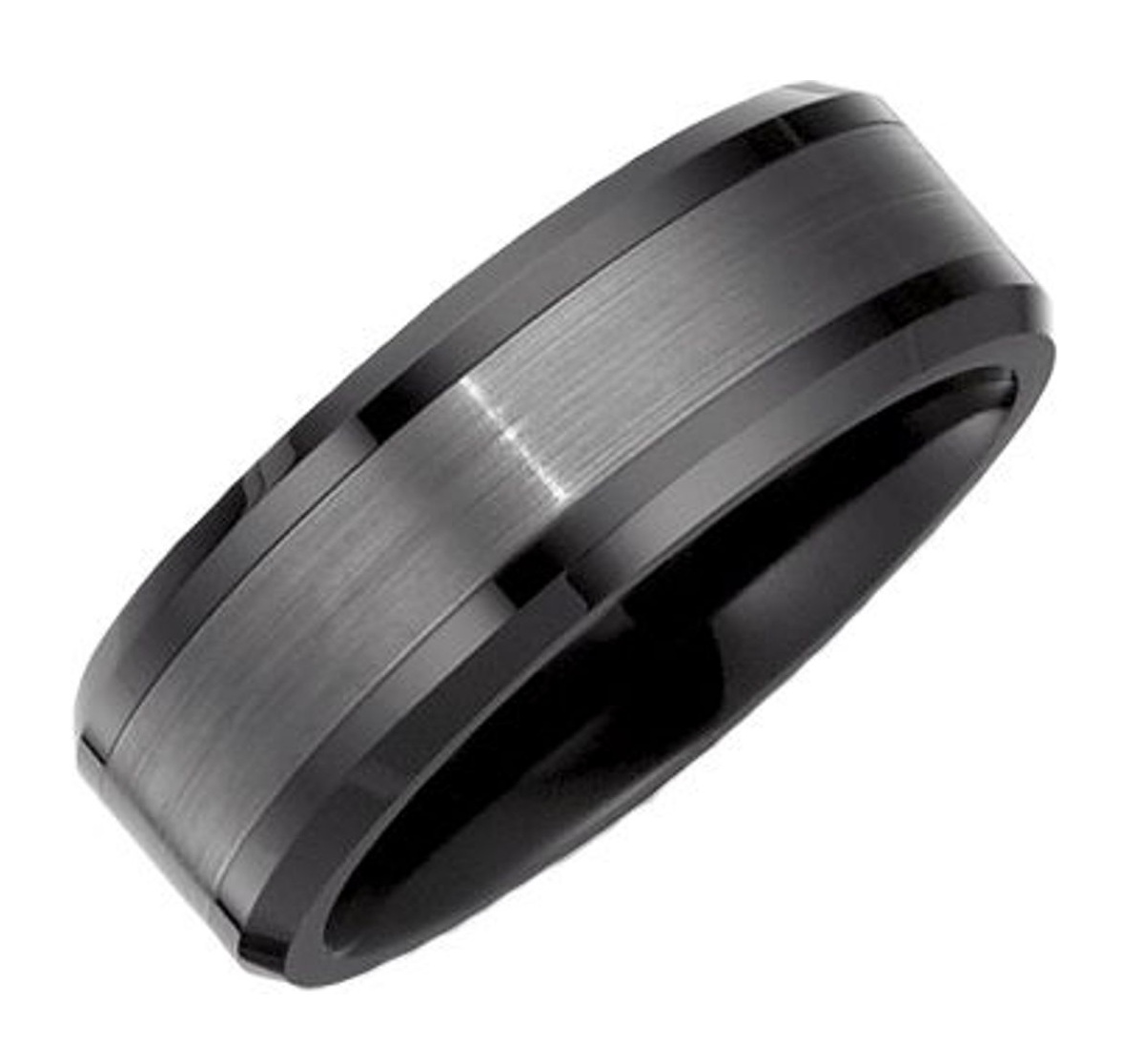 Ceramic Couture™ Beveled Band with Tungsten™ Inlay 8.00mm (Comfort Fit Size 7)