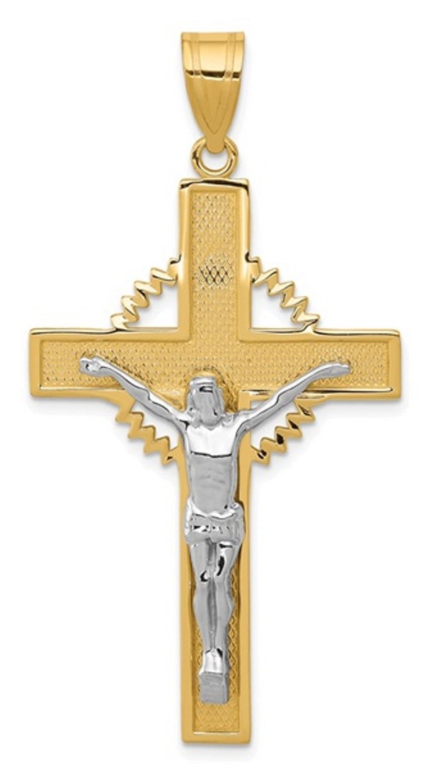 14K Two-Tone Diamond-Cut Crucifix Pendant