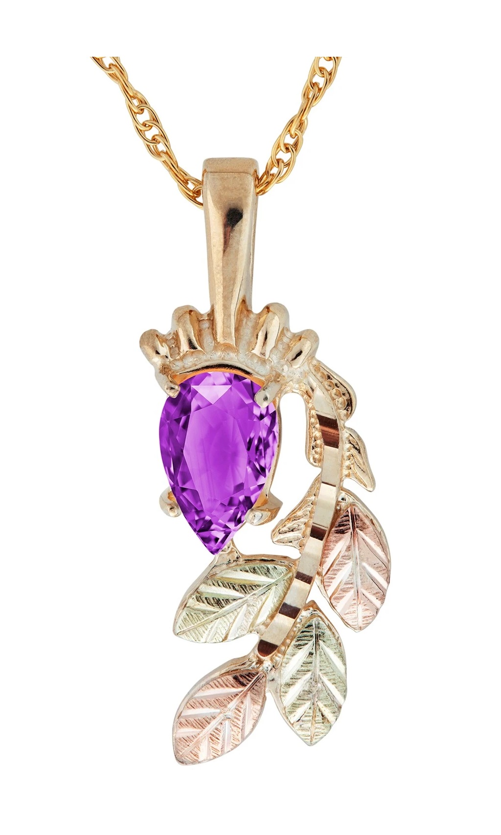 10K Yellow Gold Amethyst Pear Shaped Pendant Necklace