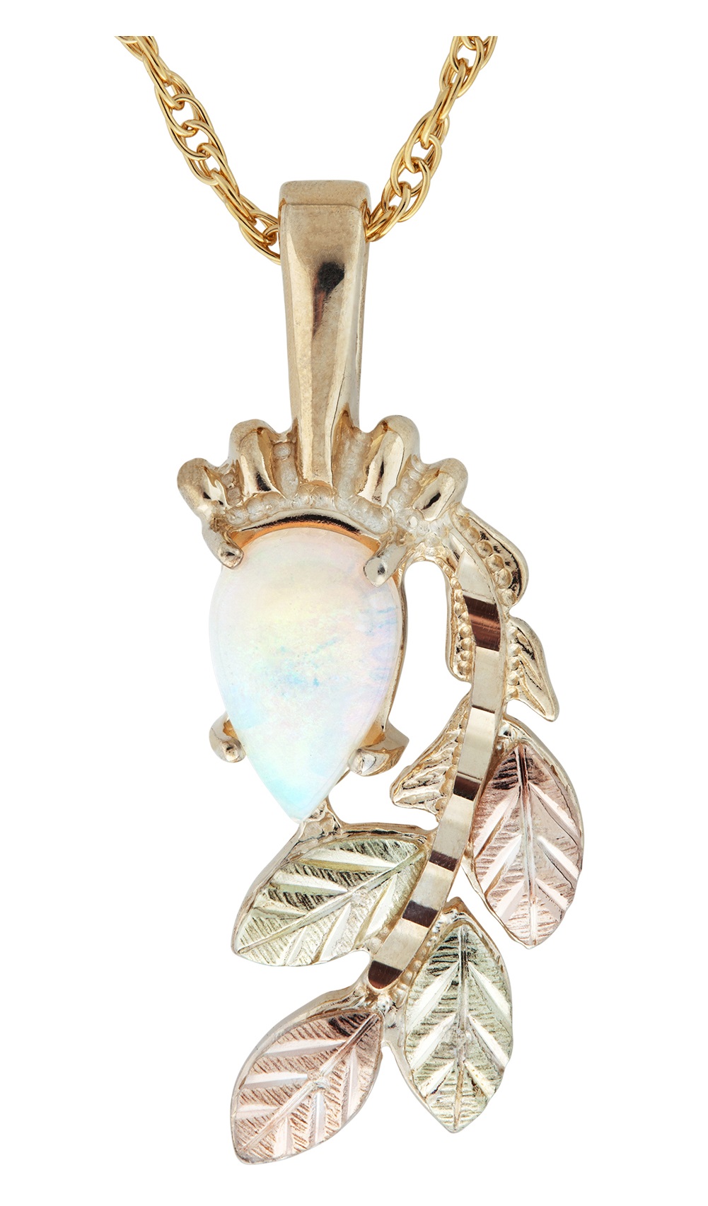 10K Yellow Gold Opal Pear Shaped Pendant Necklace