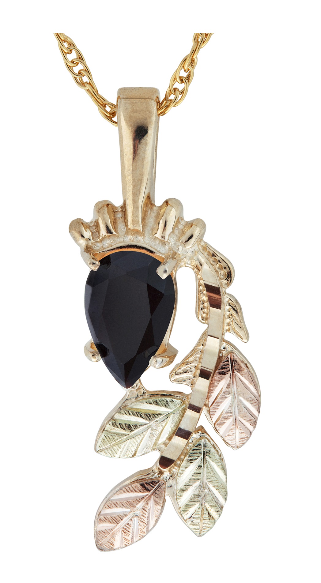 10K Yellow Gold Onyx Pear Shaped Pendant Necklace