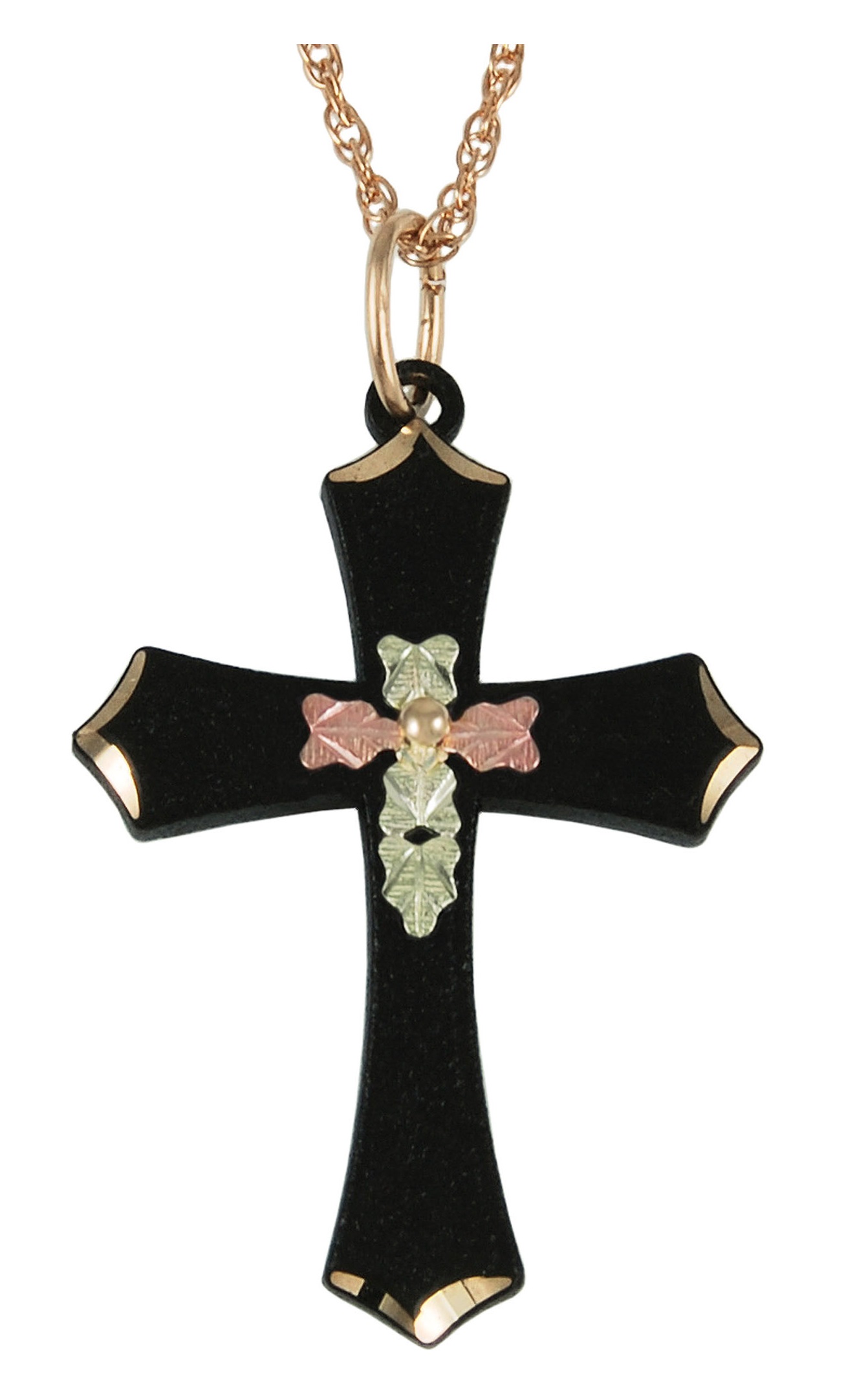 Cross Pendant Necklace, 10K Yellow Gold, 12k Green and Rose Gold Black Hills Gold, 18