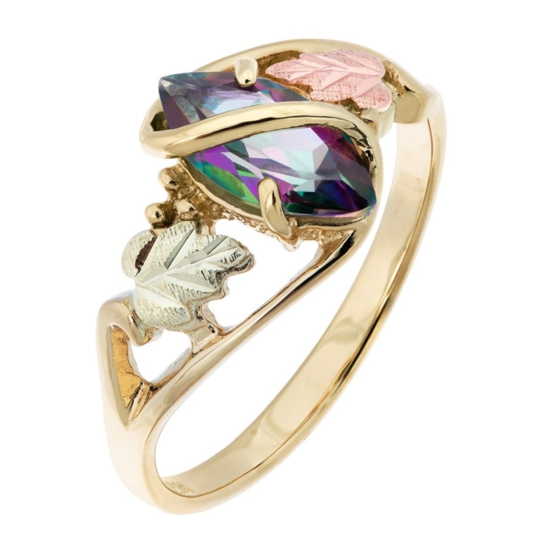 Marquise Mystic Fire Topaz Marquise Wrap Ring, 10k Yellow Gold, 12k Green and Rose Gold Black Hills Gold Motif/><br />
<img decoding=