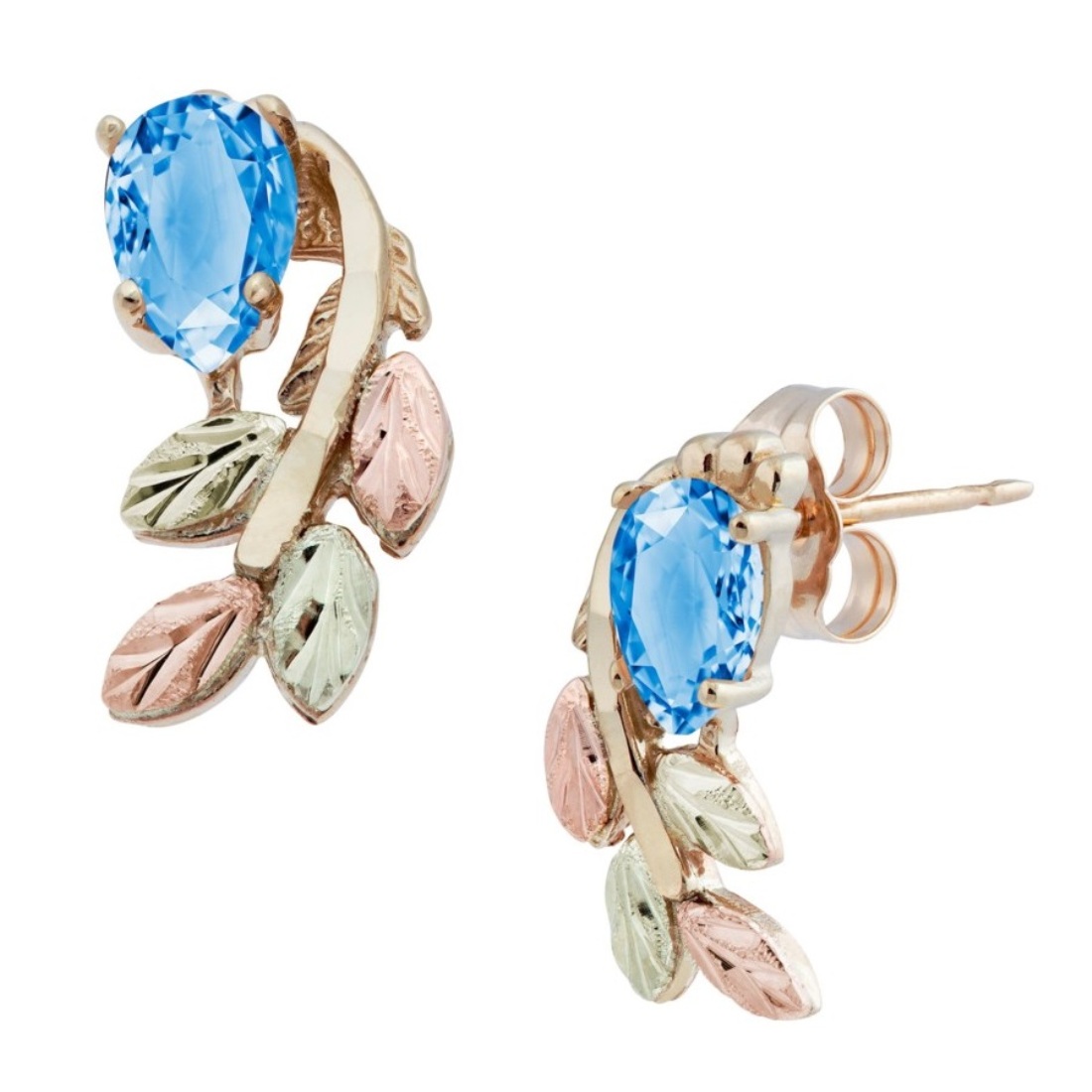 Blue Topaz Pear Petite Leaf Earrings