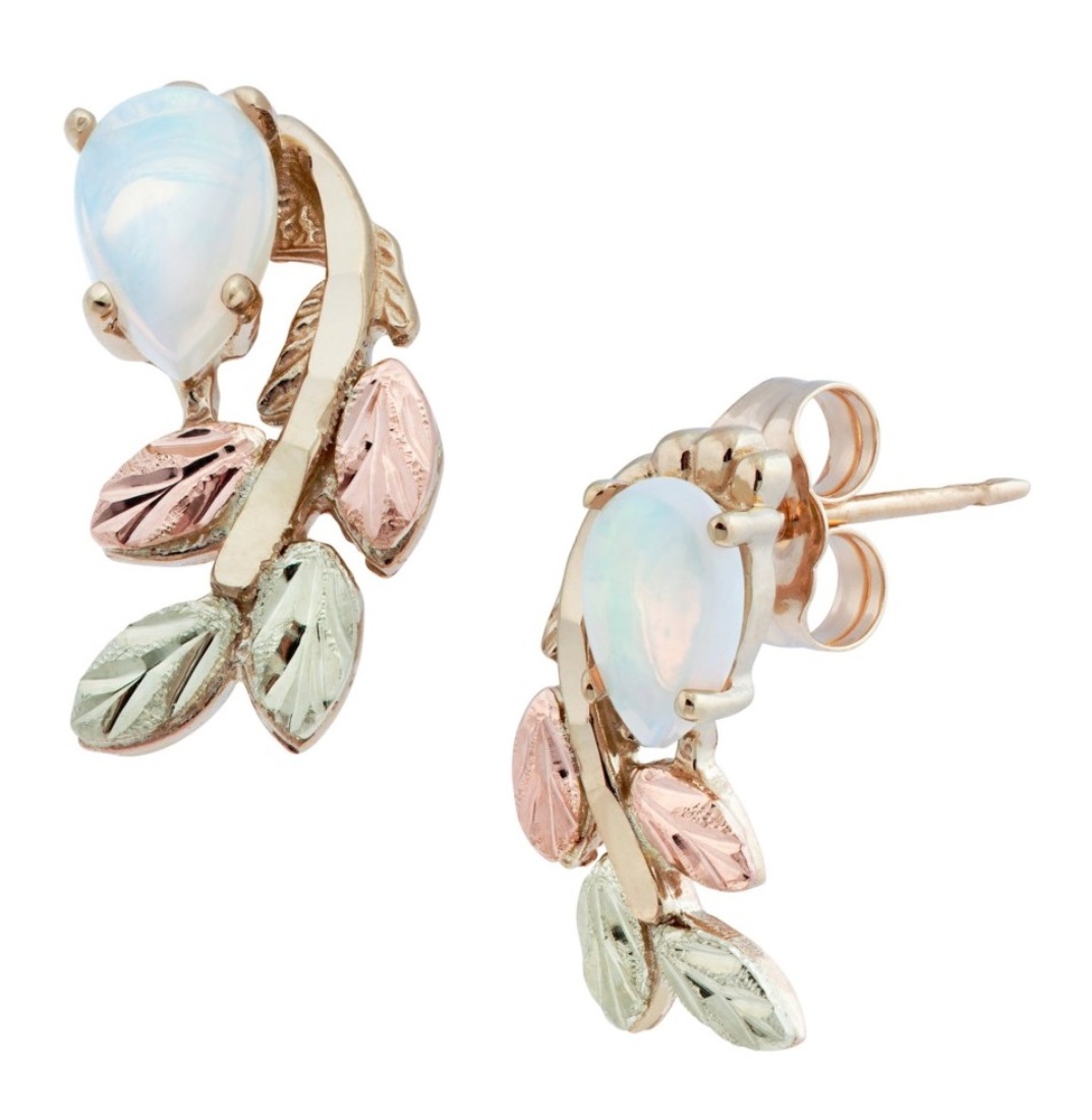 Opal Pear Petite Leaf Earrings