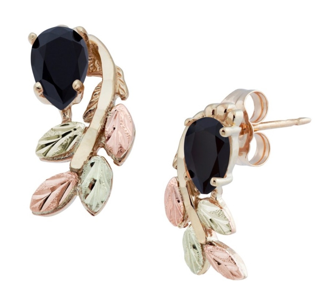 Onyx Pear Petite Leaf Earrings