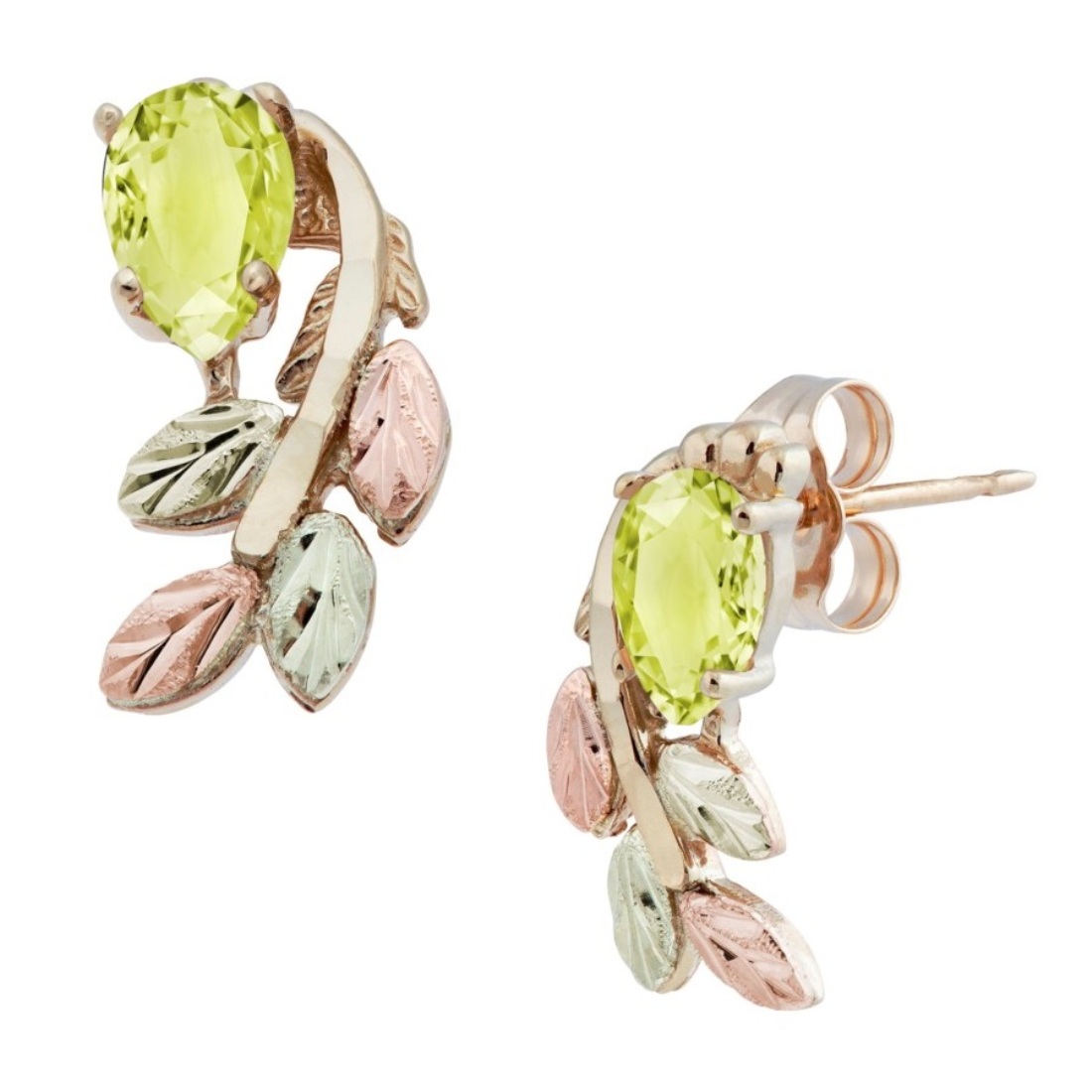 Peridot Pear Petite Leaf Earrings