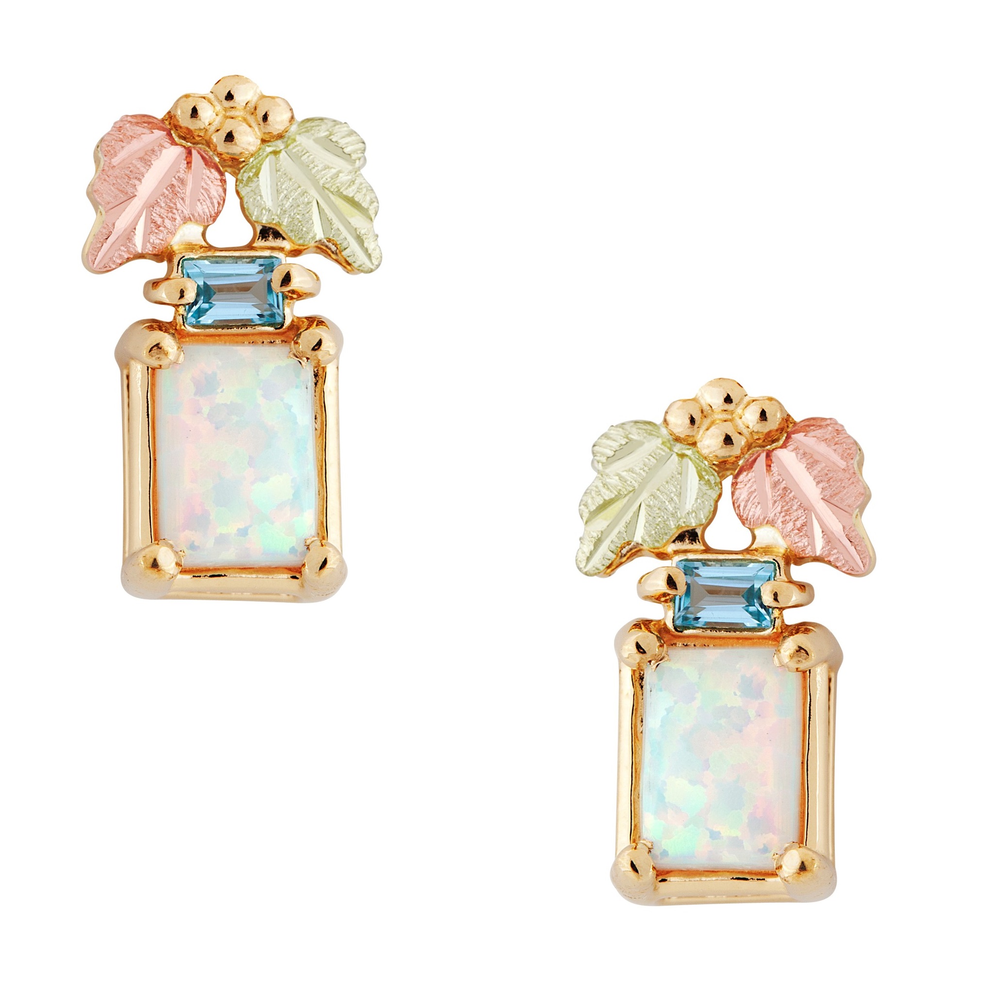 Opal and Blue Topaz Earring, 12k Green and Rose Gold Black Hills Gold