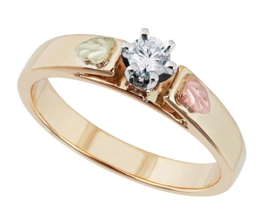 10k Yellow Gold Diamond Solitaire Engagement Ring, 12k Green and Rose Gold Black Hills Gold 