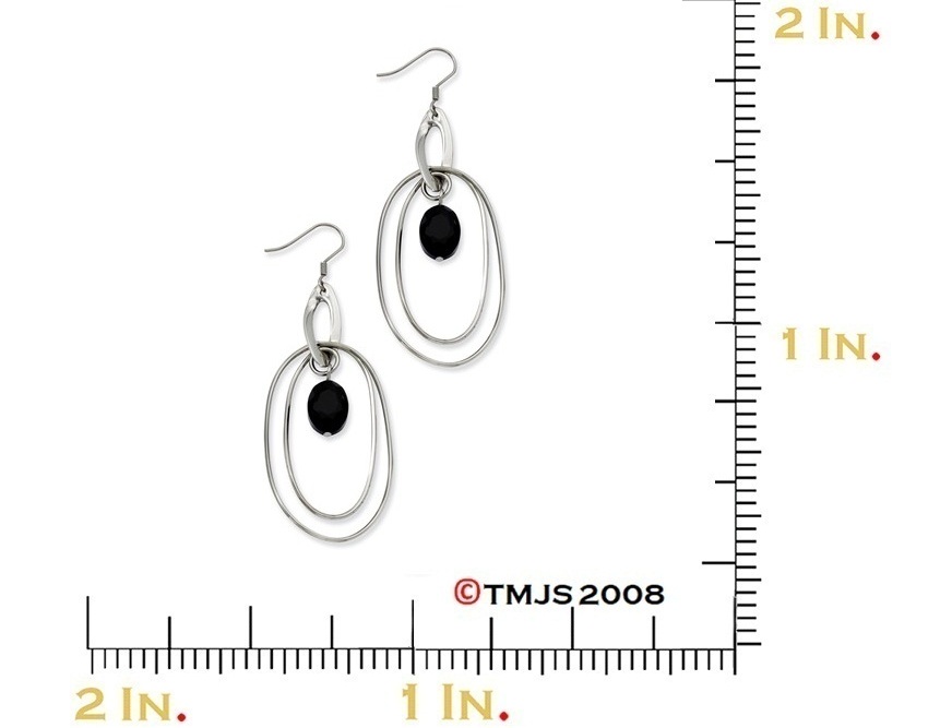 Stainless Steel Multiple Circles with Black Glass Dangle Earrings.