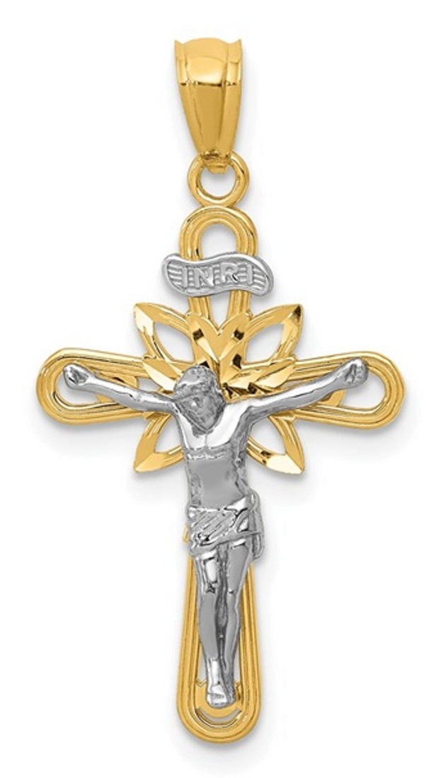 14K Two-Tone With Rhodium Small Passion Crucifix Pendant