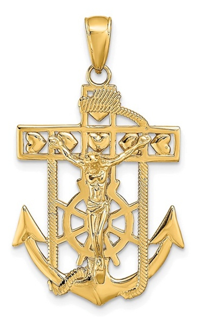 14K Polished Textured Mariners Crucifix Pendant