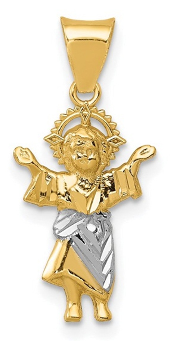 14k With Rhodium D/C Polished Baby Jesus Pendant