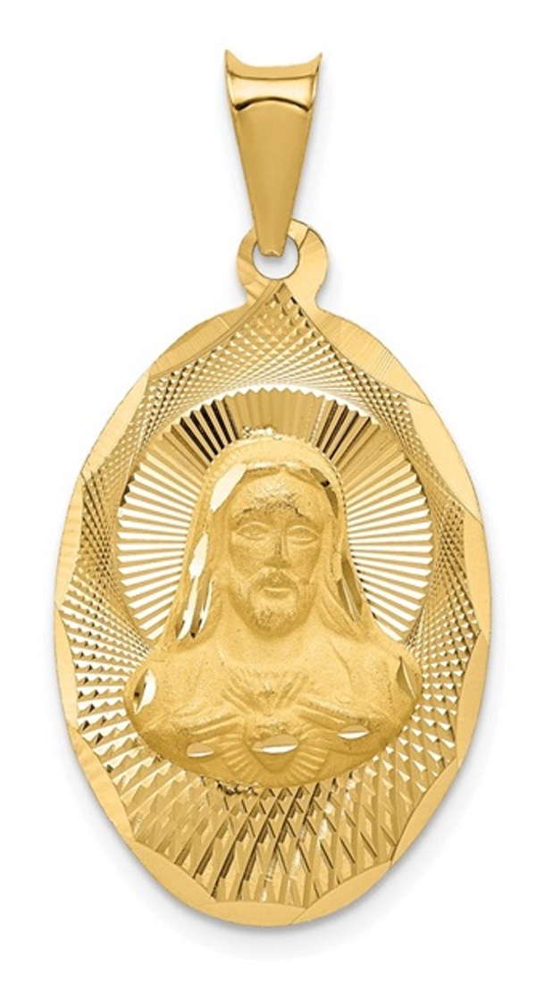 14K Polished D/C Sagrado Corazon Oval Pendant