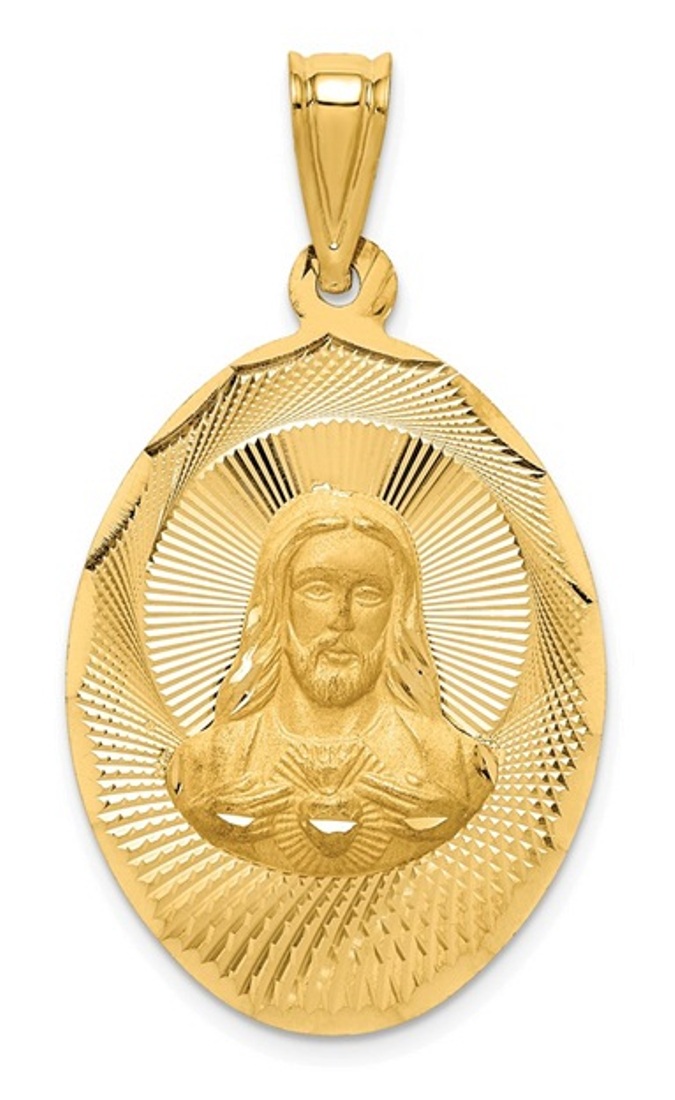 14K Polished D/C Sagrado Corazon Oval Pendant