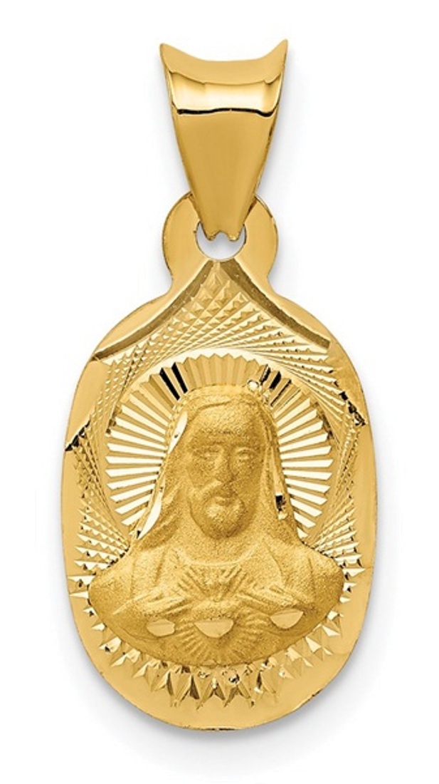 14K Polished D/C Sagrado Corazon Oval Pendant