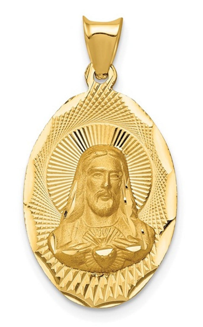 14K Polished D/C Sagrado Corazon Oval Pendant