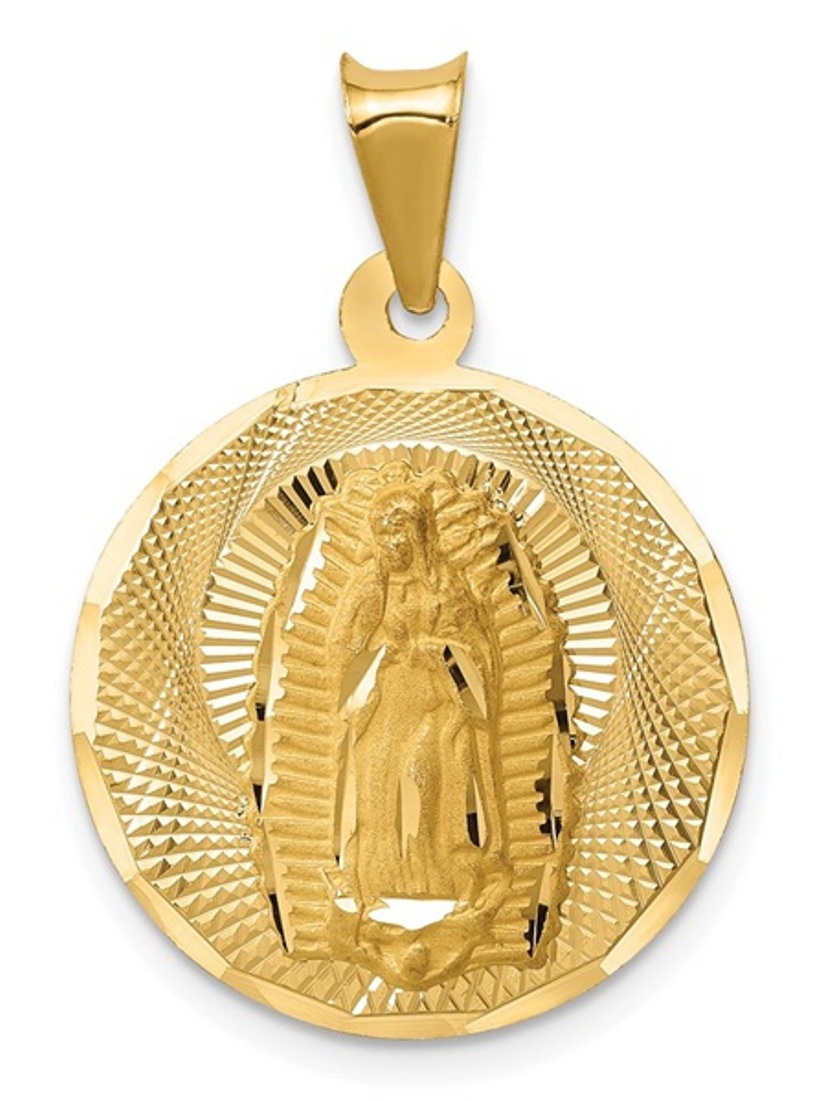 14K Polished D/C Lady Of Guadalupe Circle Pendant