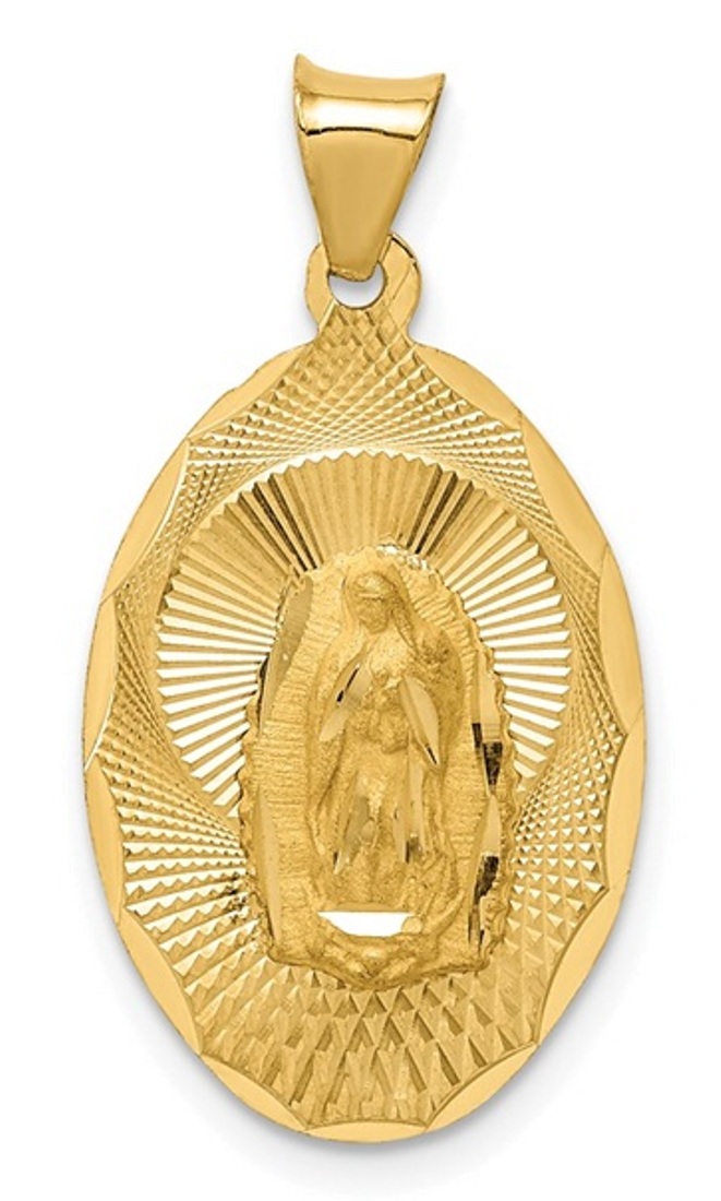 14K Polished D/C Lady Of Guadalupe Oval Pendant